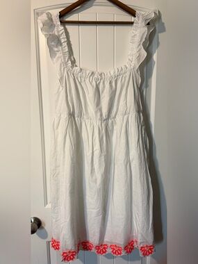 J. Crew White Cotton Embroidered Lightweight Flowy Ruffle Strap Comfy Mini Dress